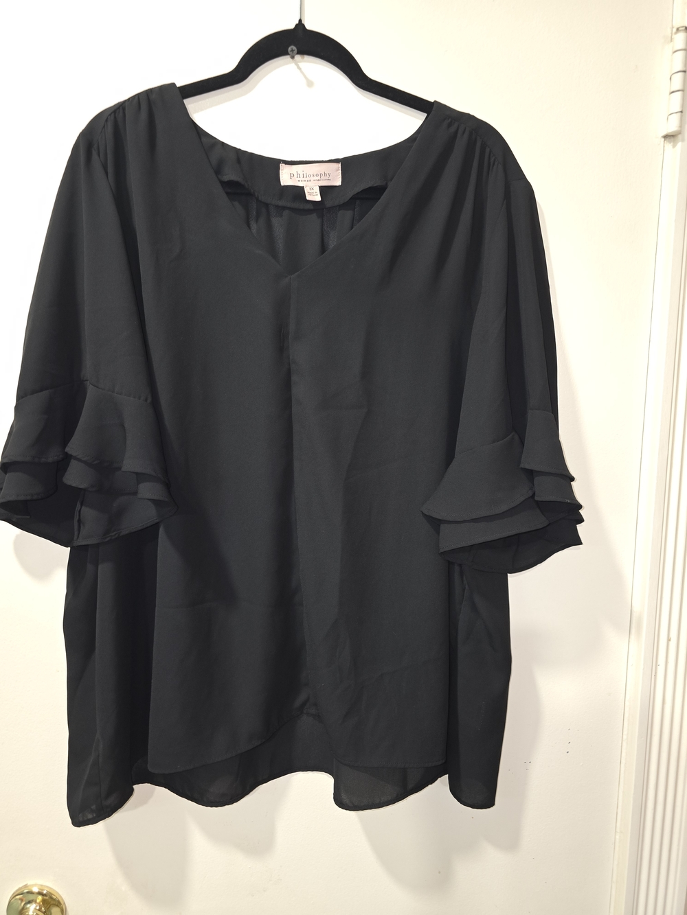 Philosophy Black Ruffle Sleeve Blouse